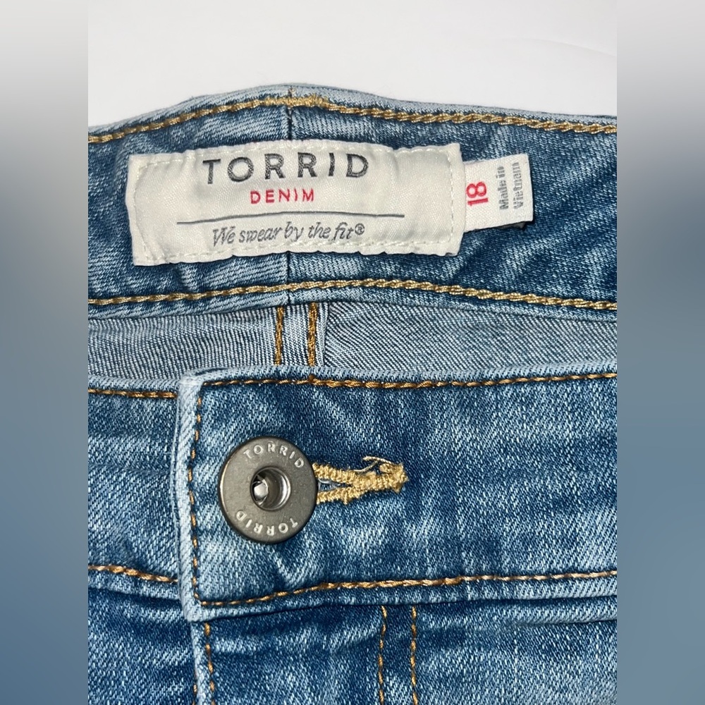 Torrid Blue Jean Shorts with Lace Trim - Picture 3 of 4